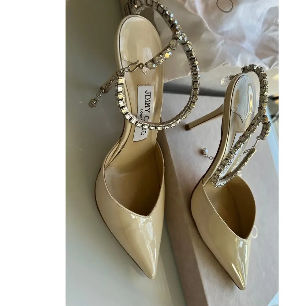 Jimmy Choo Off-White Saeda 85 with Crystal (Size IT 36)